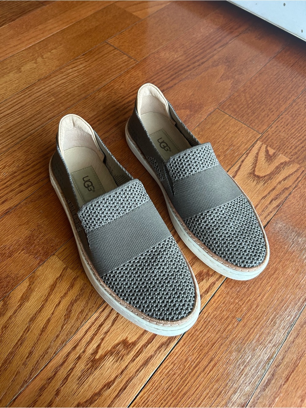 UGG women  Taupe Knit Slip-On Loafers